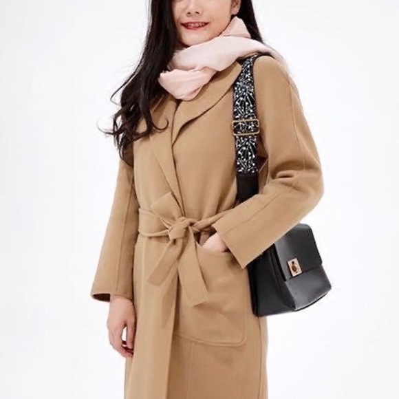 Classic Camel Hair Wool Wrap Coat - Picture 5 of 10